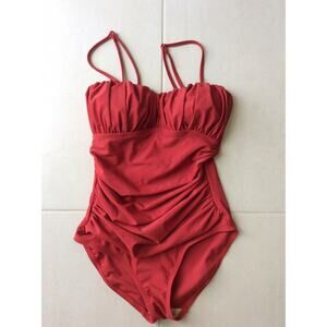 No Brand Swim One Piece Swimsuit Pleated Ruched Swimwear Rust
